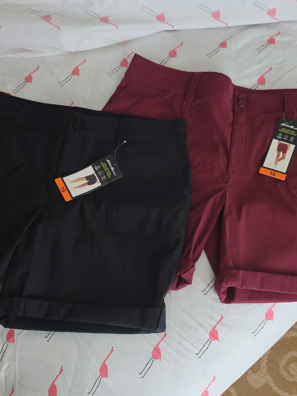 Eddie Bauer Roll-Cuff Shorts in Black and Burgundy